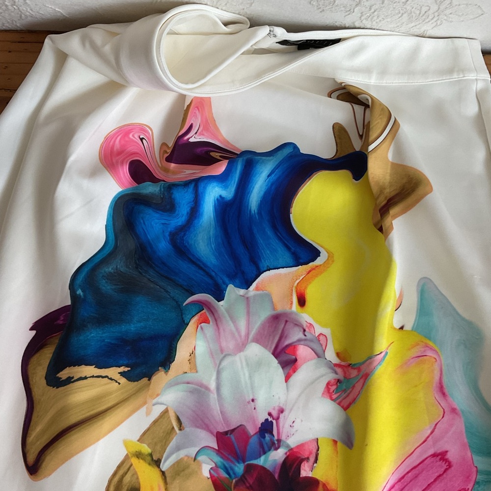 Eloquii Cream A-Line Skirt with Colorful Abstract Design - Picture 3 of 4